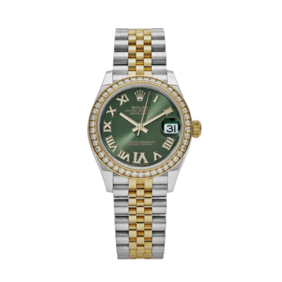 Date just ladies yellow gold green roman dial 31mm
