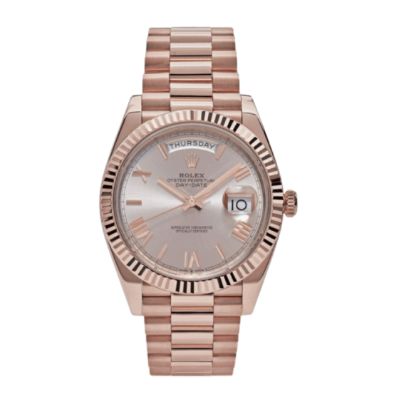 Day-date rose gold sundust roman dial 40mm