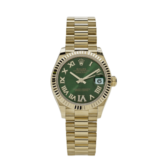 Date just ladies yellow gold diamond green dial 31mm