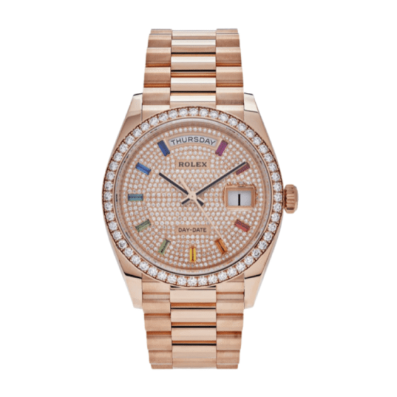 Day-date rose gold diamond pave dial 36mm