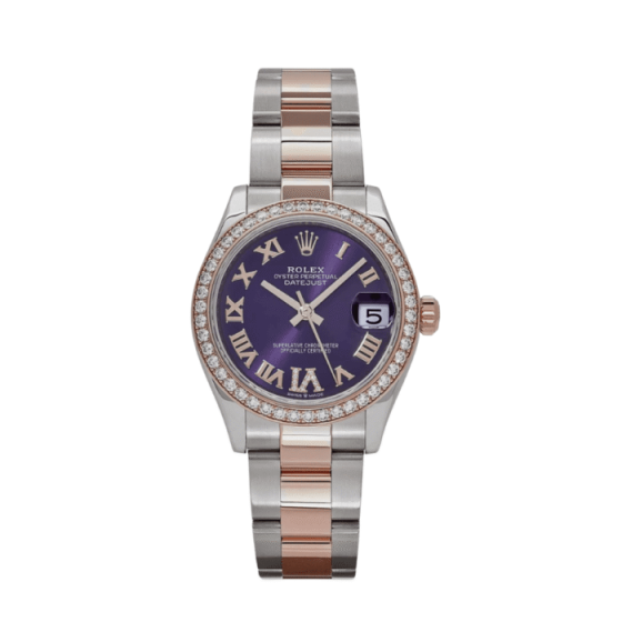 Date just ladies rose gold aubergine purple dial 31mm